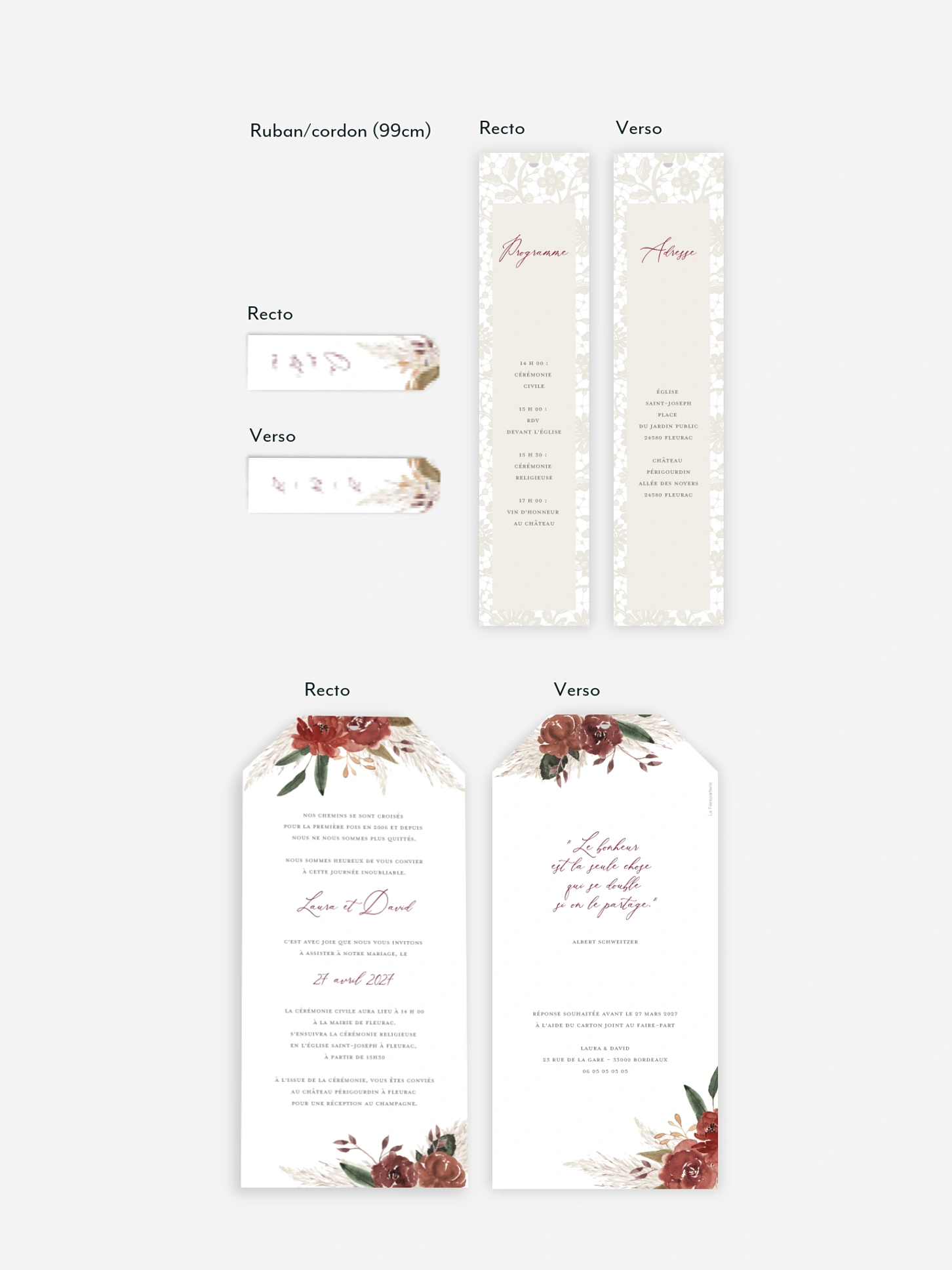 Faire-part de mariage Fleurs et dentelle