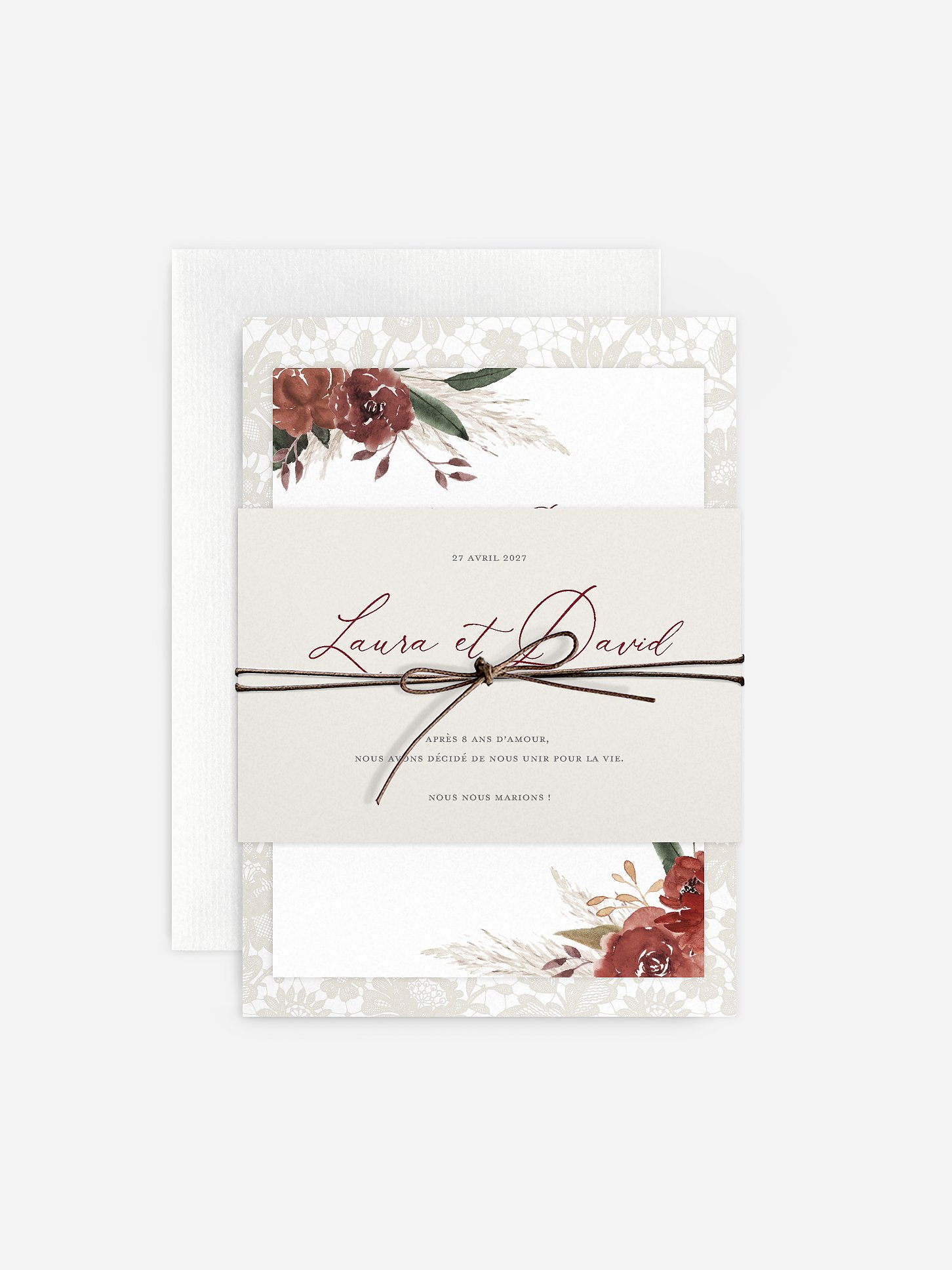 Faire-part de mariage Fleurs et dentelle
