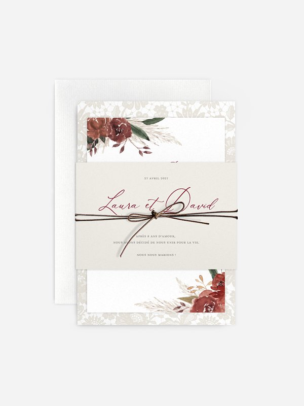Faire-part de mariage Fleurs et dentelle