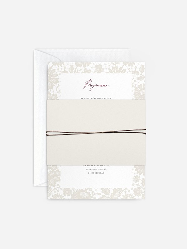 Faire-part de mariage Fleurs et dentelle