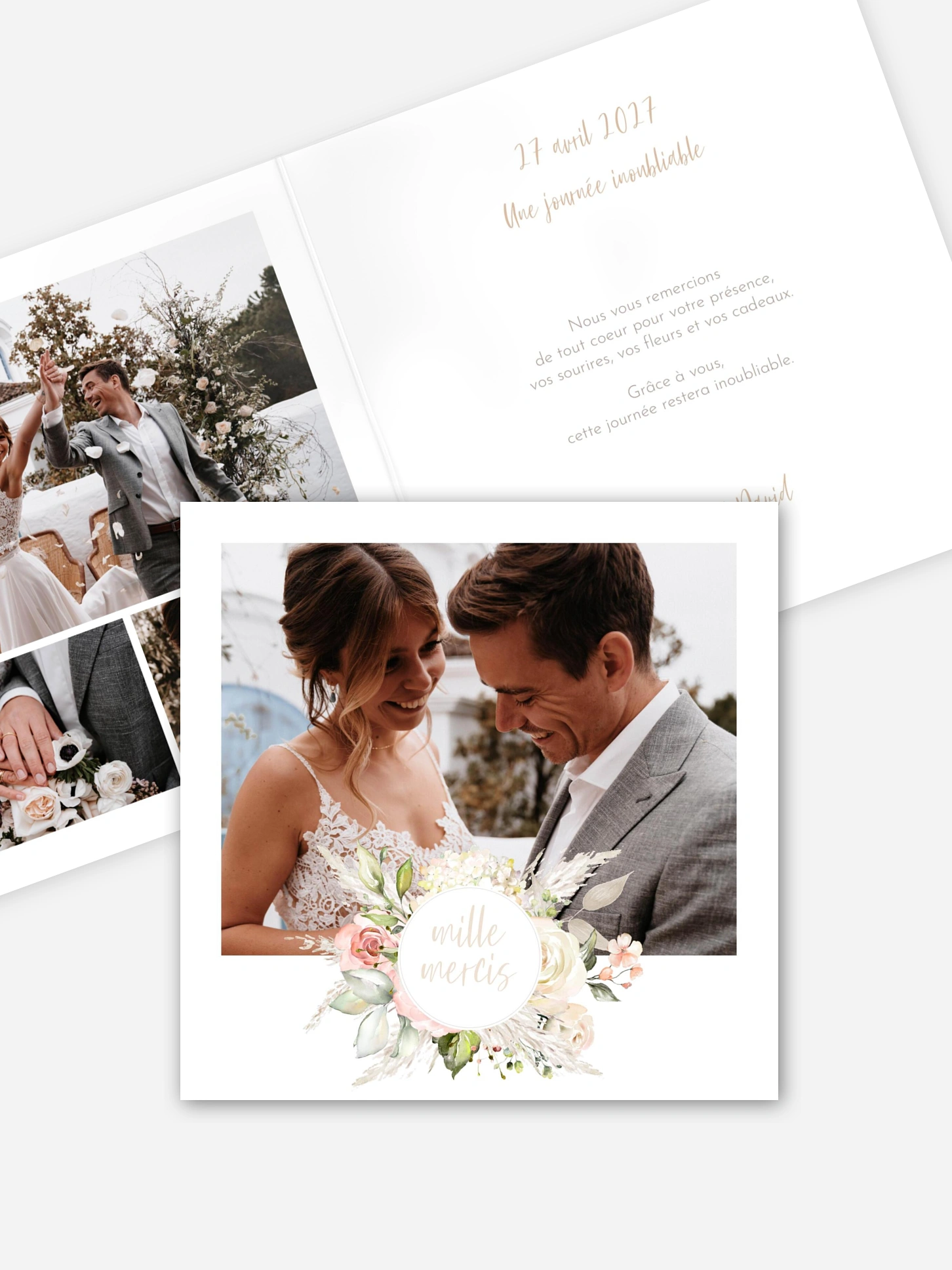 Carte de remerciements Rose & Pampas