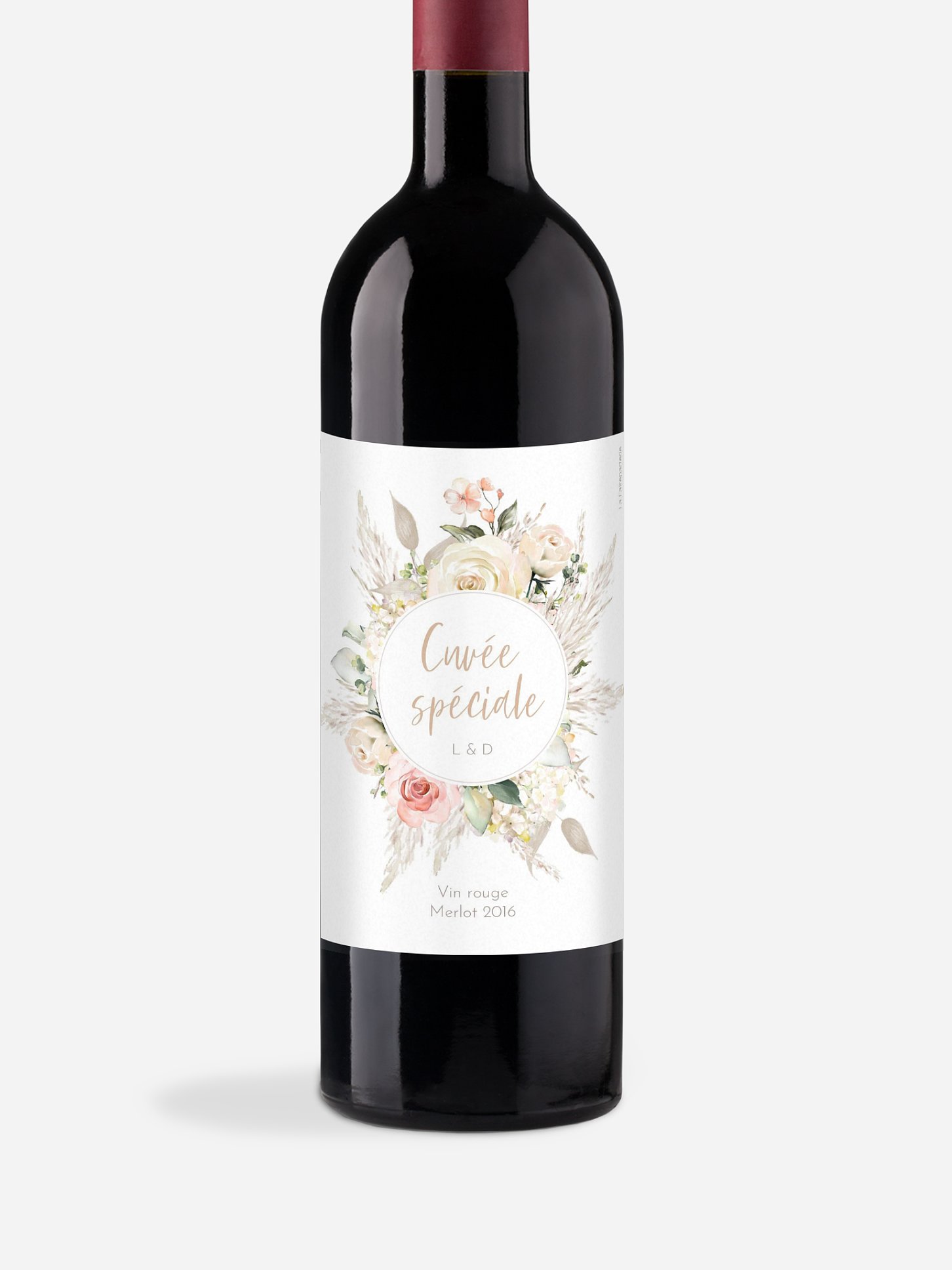 Étiquette bouteille Rose & Pampas