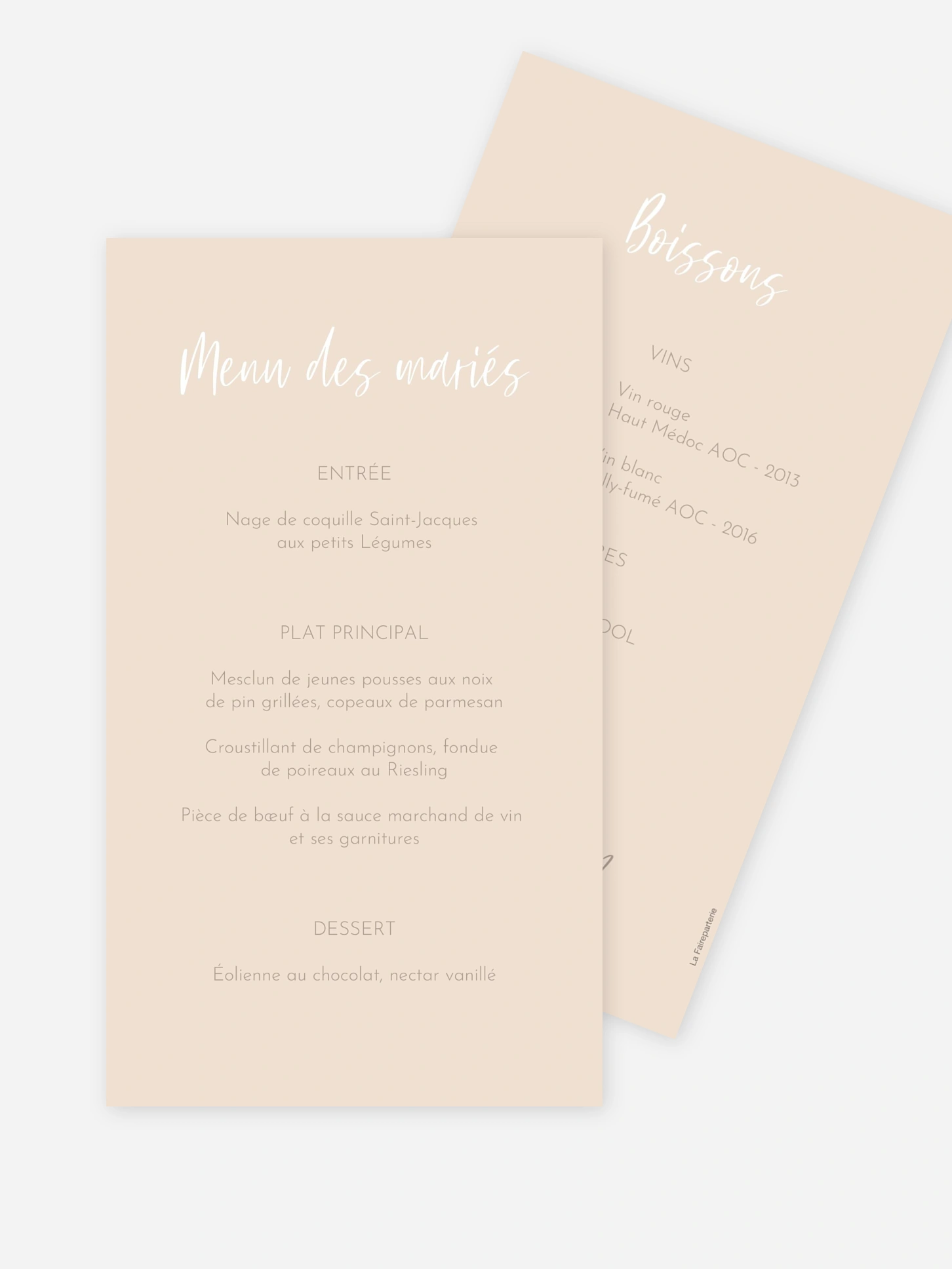 Menu mariage Rose & Pampas
