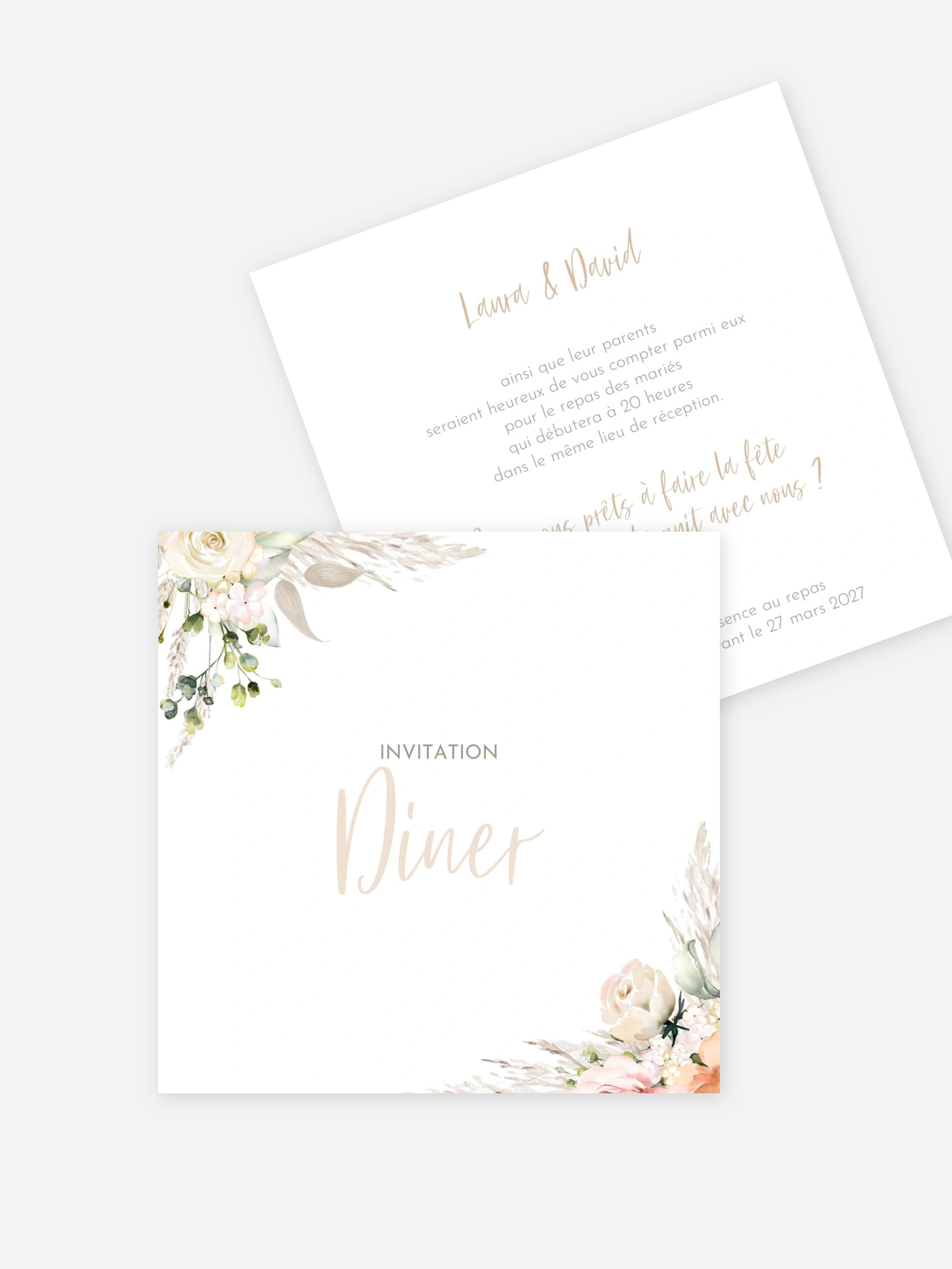 Carton d'invitation Rose & Pampas