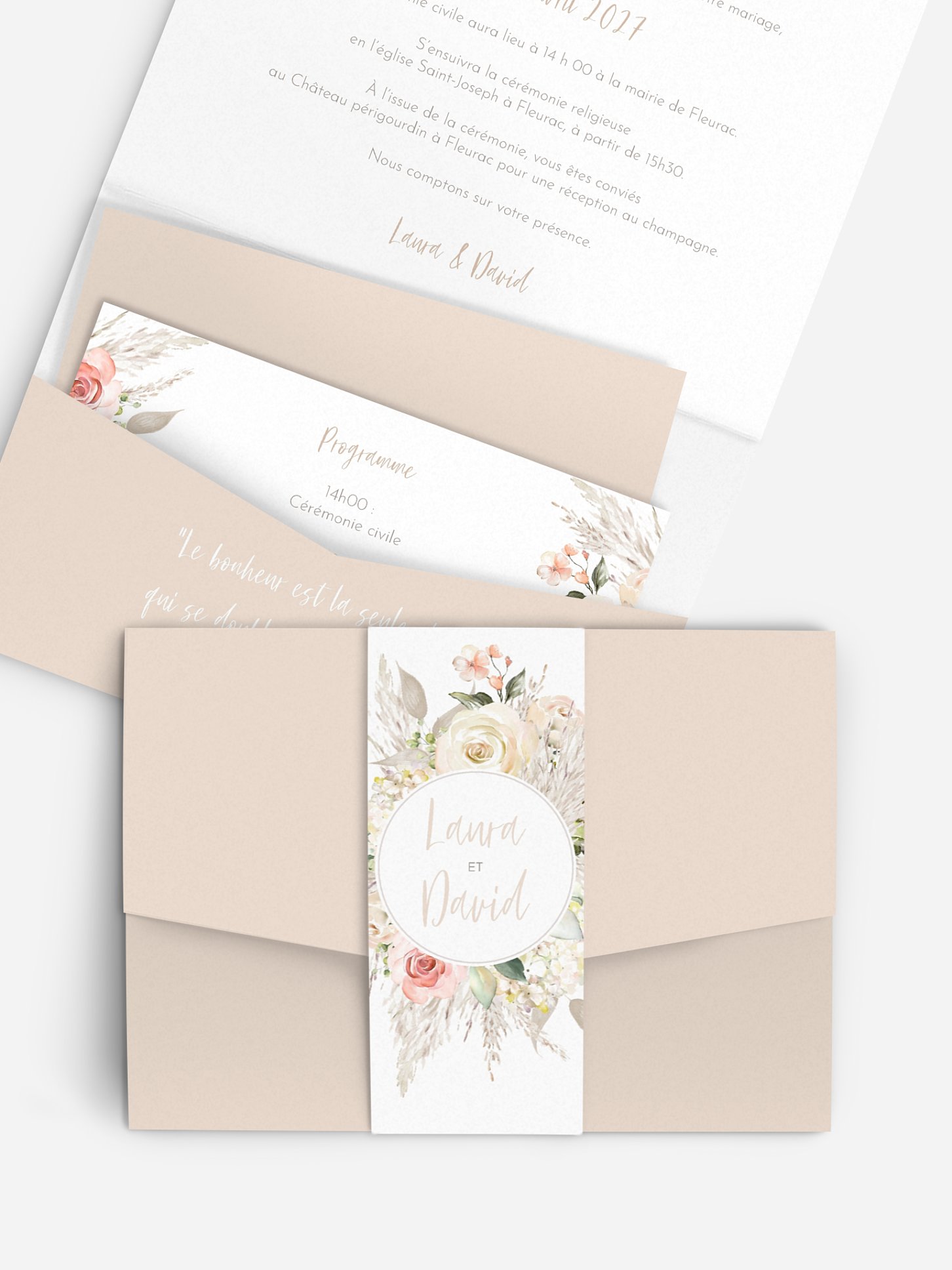 Faire-part de mariage Rose & Pampas