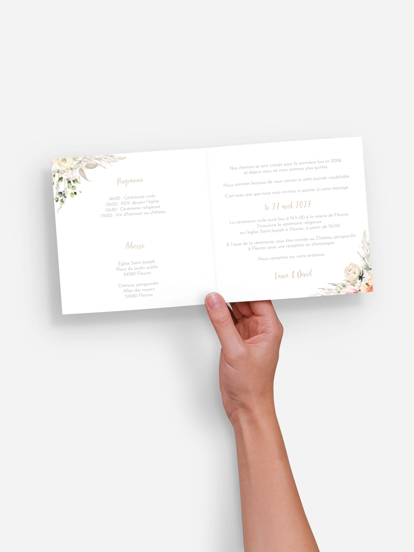 Faire-part de mariage Rose & Pampas
