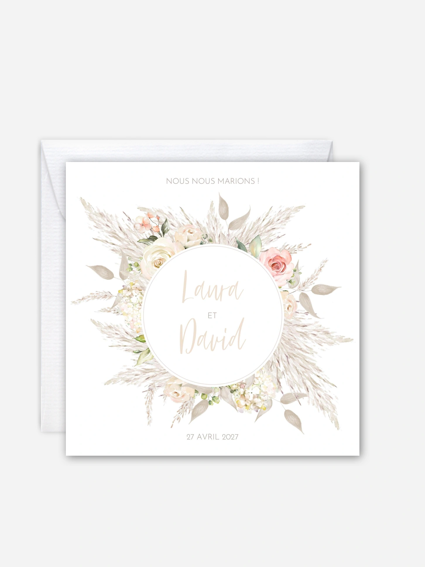 Faire-part de mariage Rose & Pampas