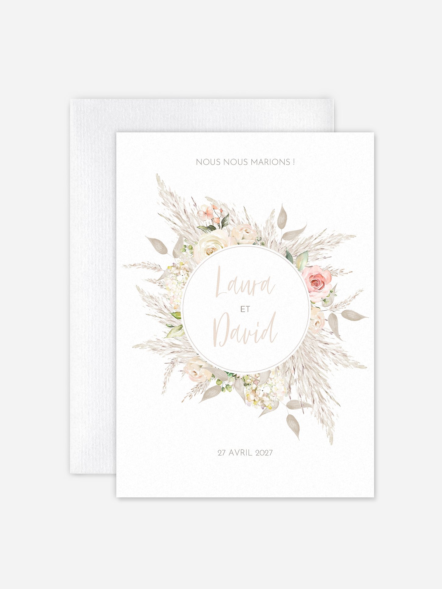 Faire-part de mariage Rose & Pampas