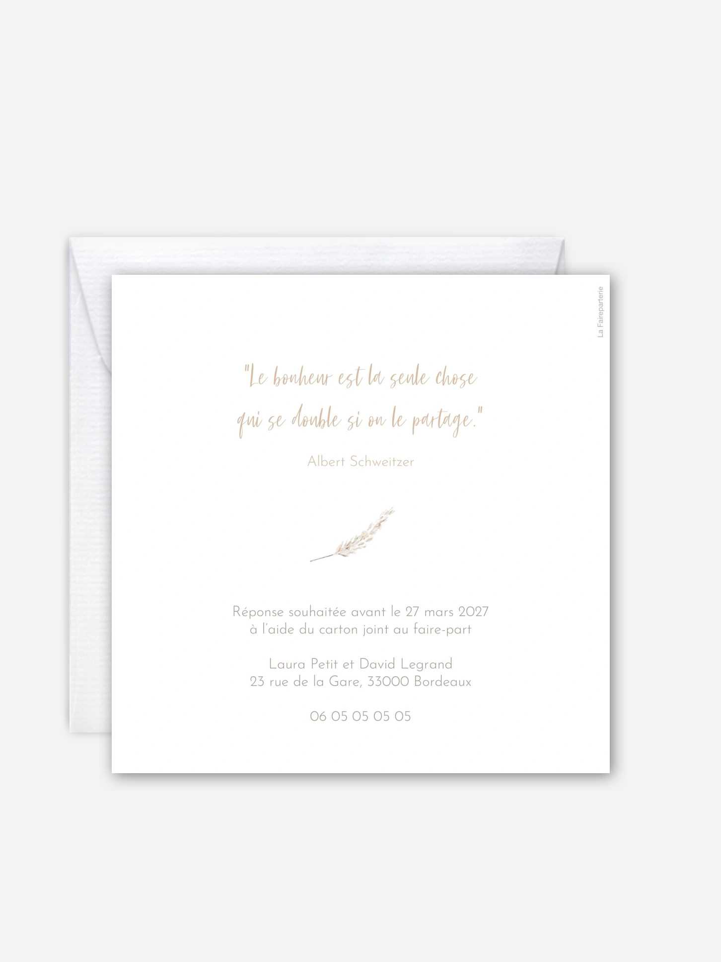 Faire-part de mariage Rose & Pampas