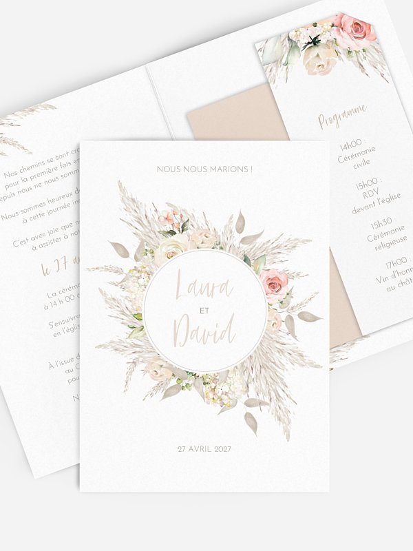 Faire-part de mariage Rose & Pampas