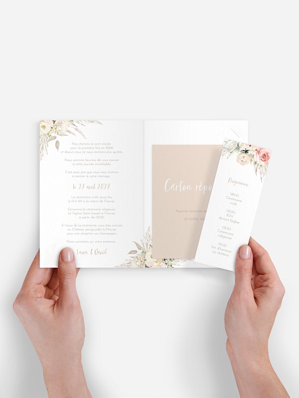 Faire-part de mariage Rose & Pampas