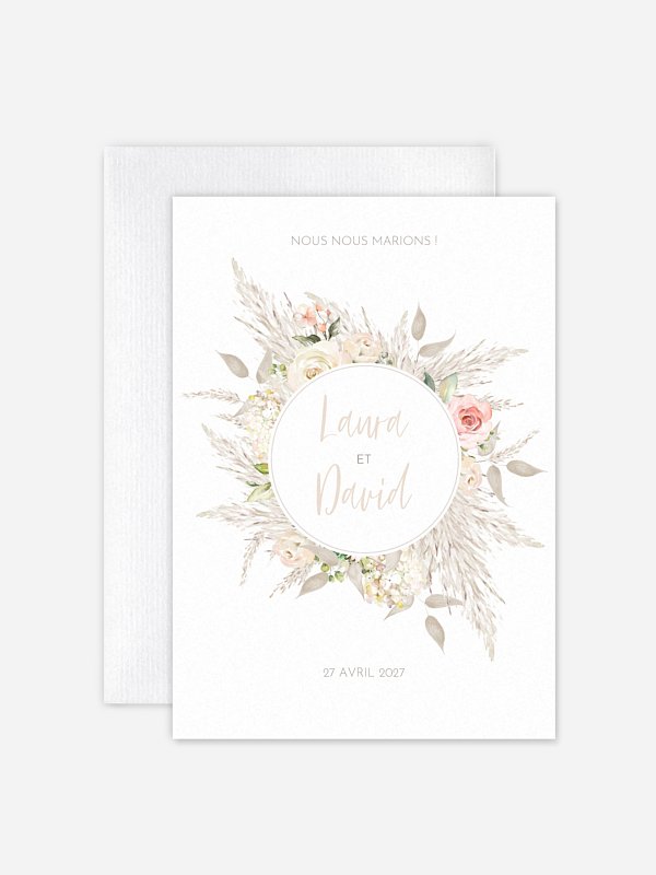 Faire-part de mariage Rose & Pampas