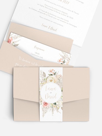 Faire-part de mariage Rose & Pampas
