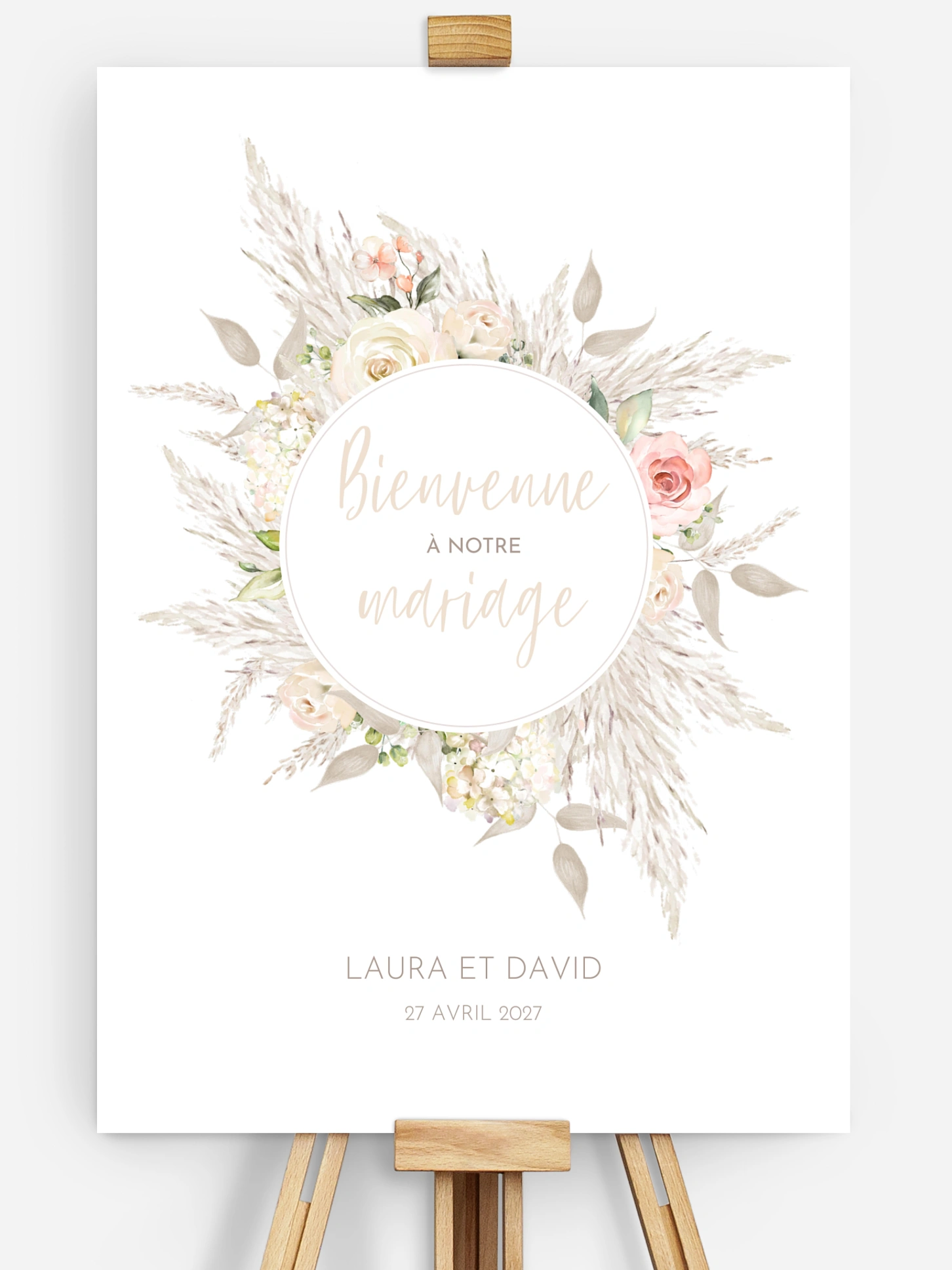 Poster bienvenue mariage Rose & Pampas