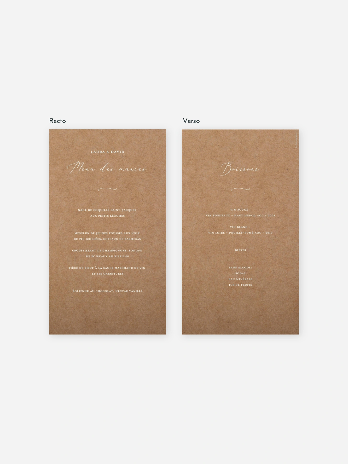 Menu mariage Romantic Family