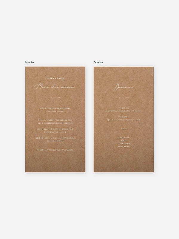 Menu mariage Romantic Family