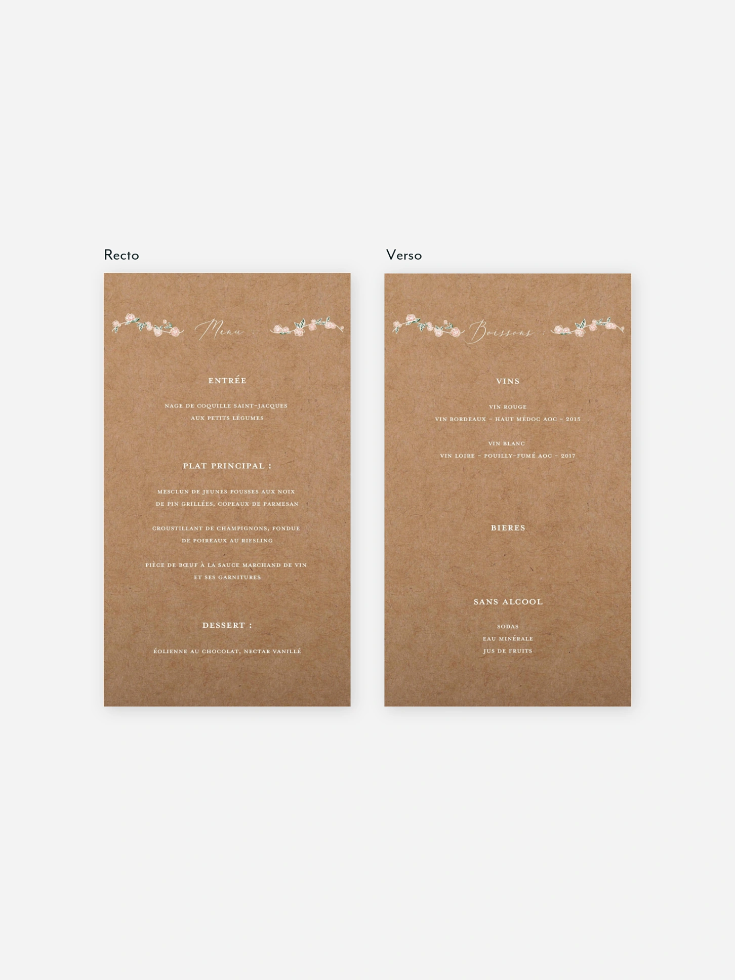 Menu mariage Romantic Love