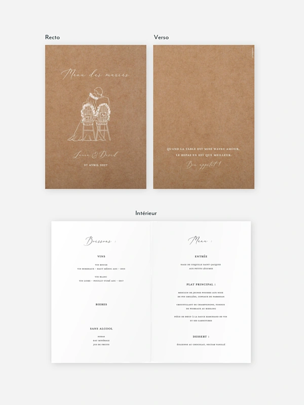 Menu mariage Romantic Love