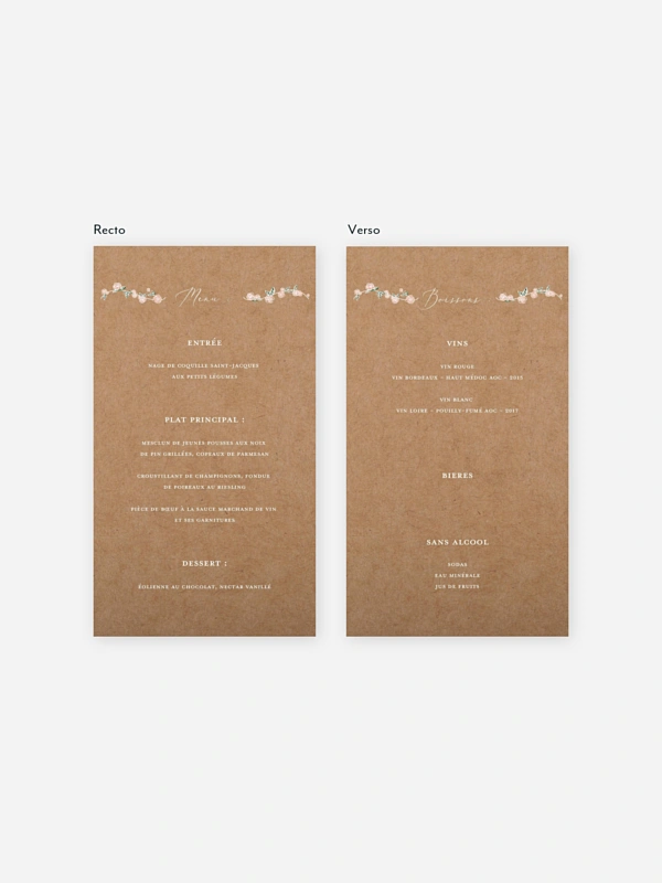 Menu mariage Romantic Love