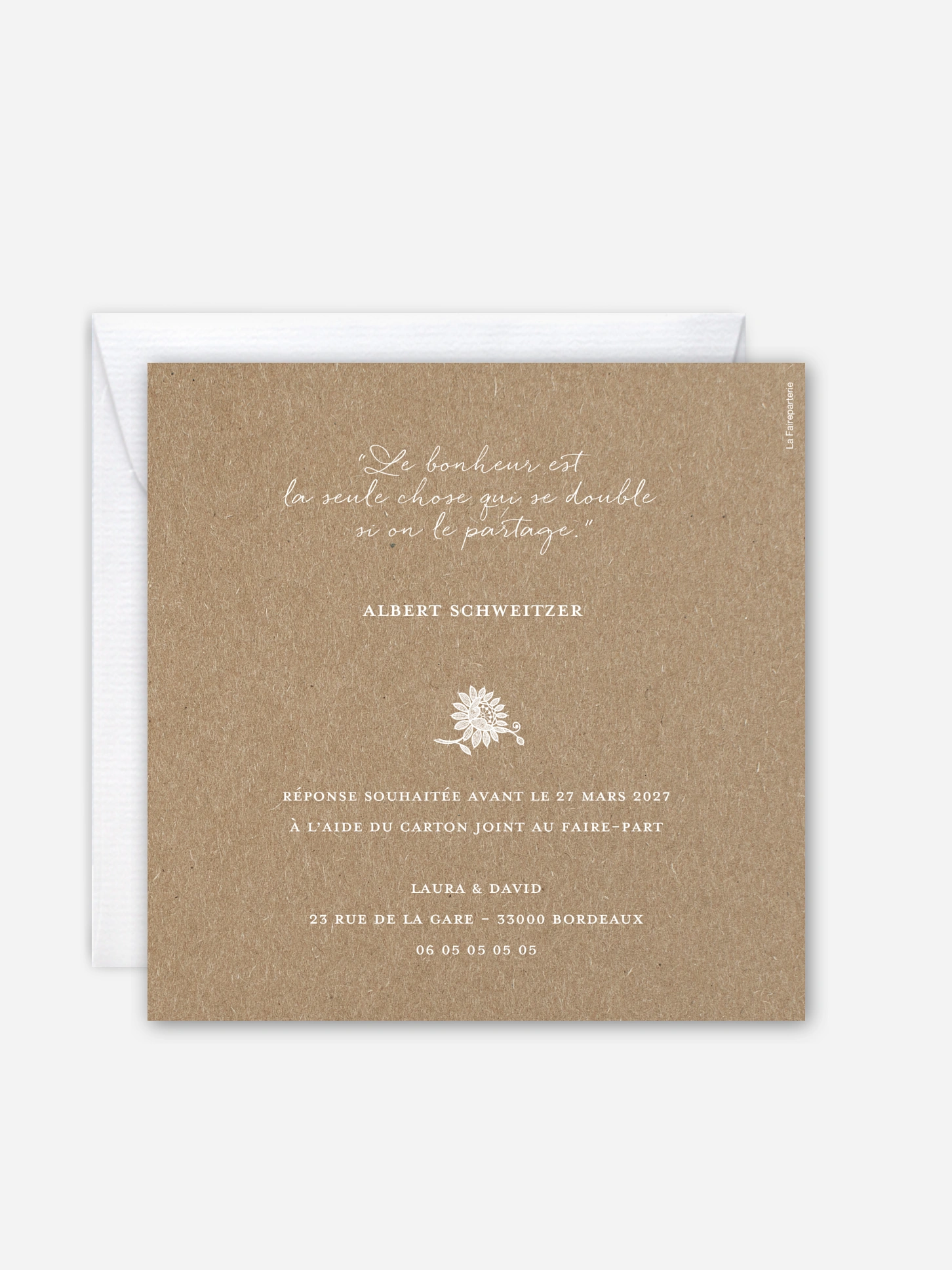 Faire-part de mariage Ronde de dentelle papier kraft