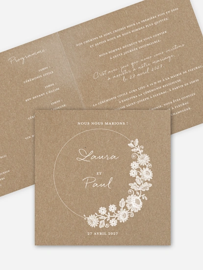 Faire-part de mariage Ronde de dentelle papier kraft