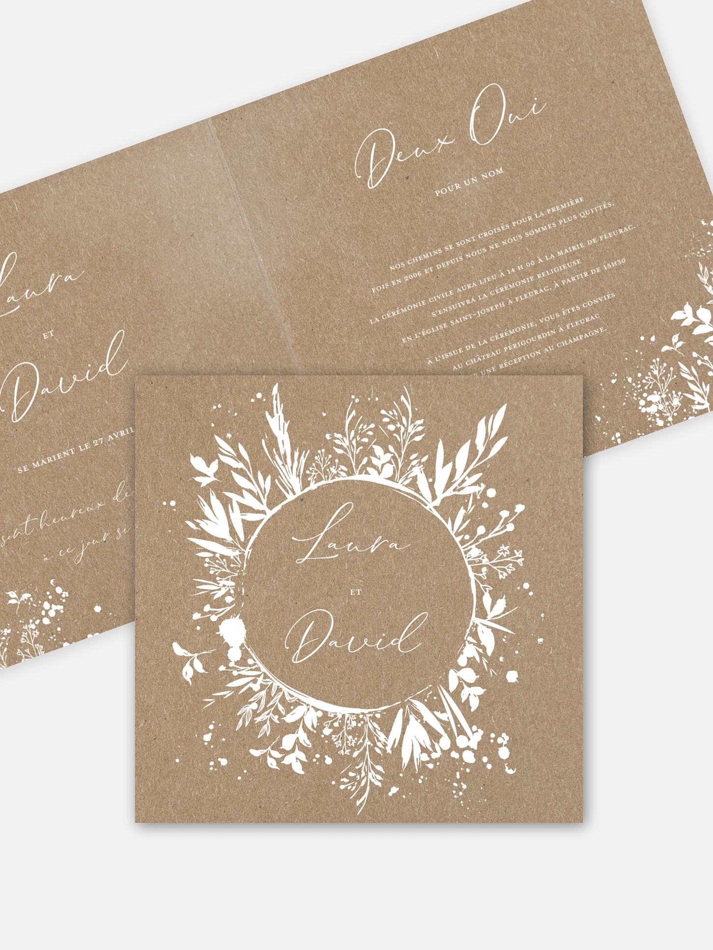 Faire-part de mariage Envolée florale papier kraft