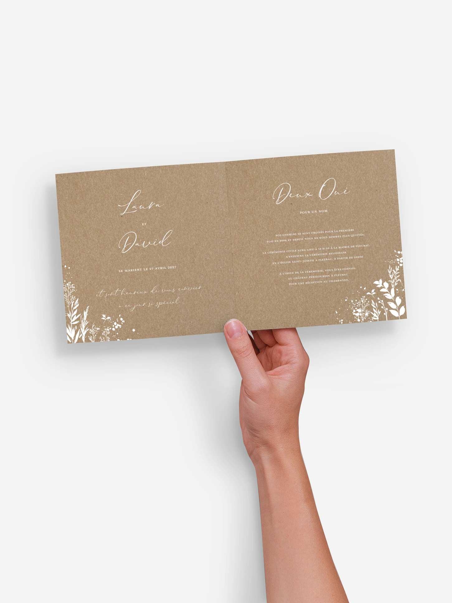 Faire-part de mariage Envolée florale papier kraft