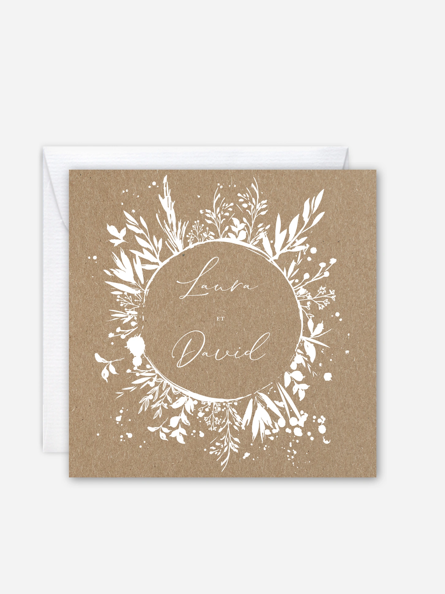 Faire-part de mariage Envolée florale papier kraft