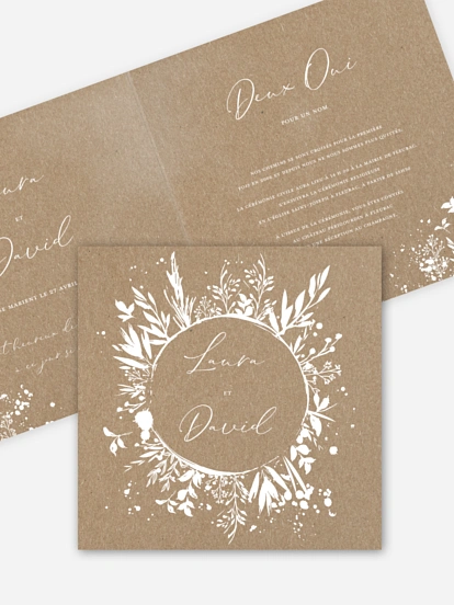 Faire-part de mariage Envolée florale papier kraft