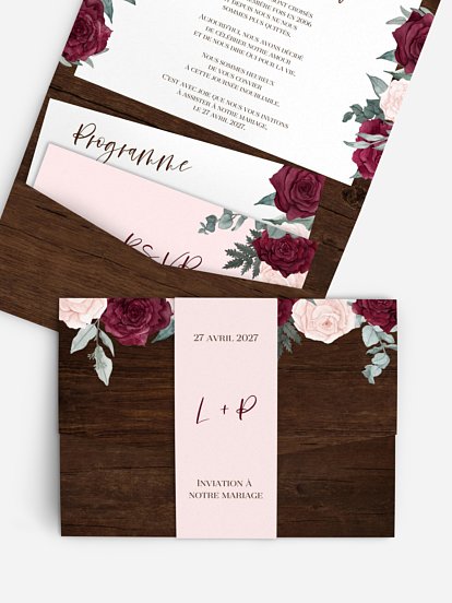 Faire-part de mariage Bois & Roses