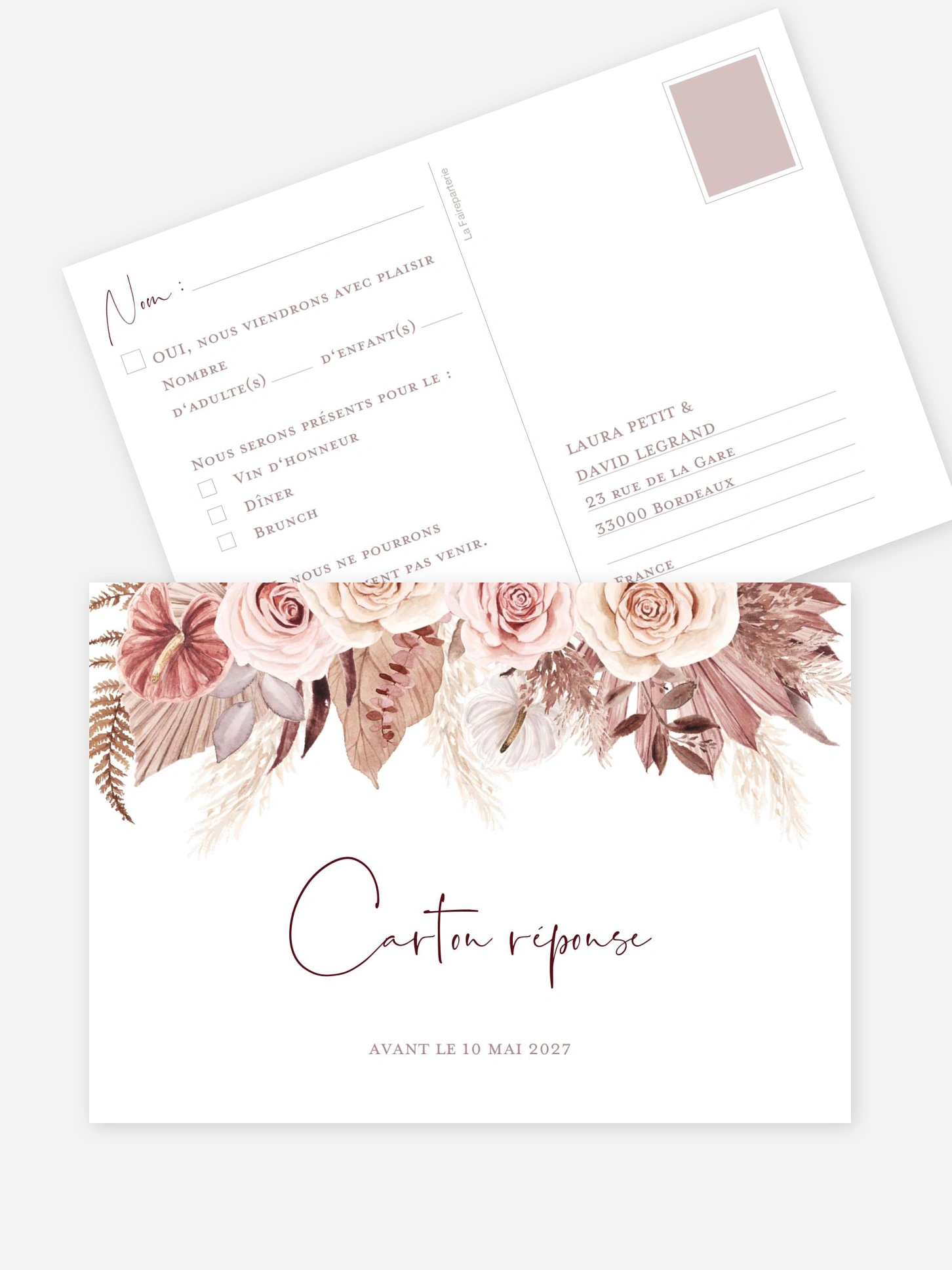 Carton réponse Fleurs bohèmes