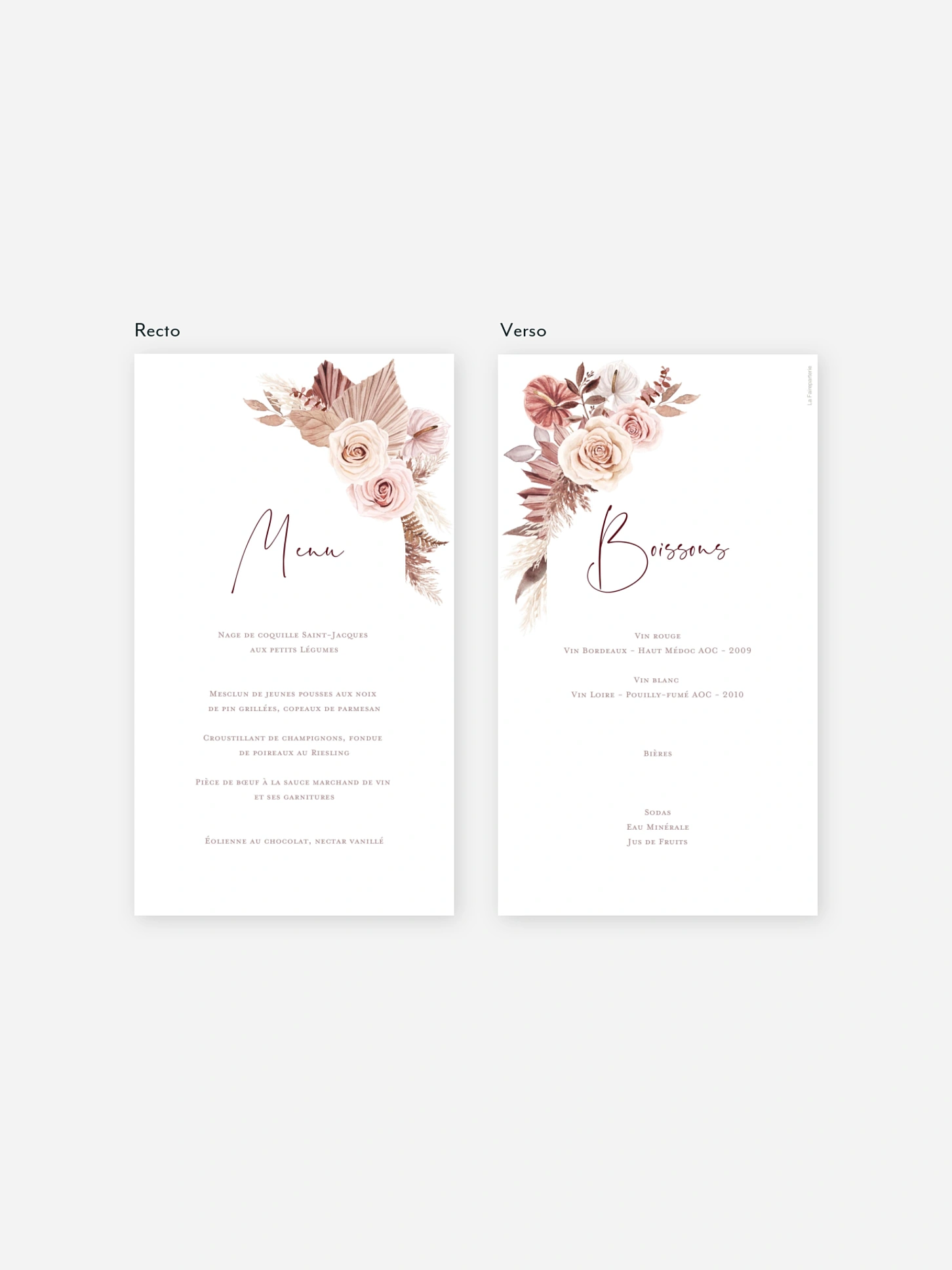 Menu mariage Fleurs bohèmes
