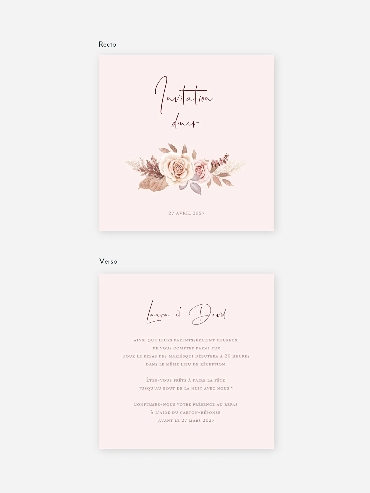 Carton d'invitation Fleurs bohèmes