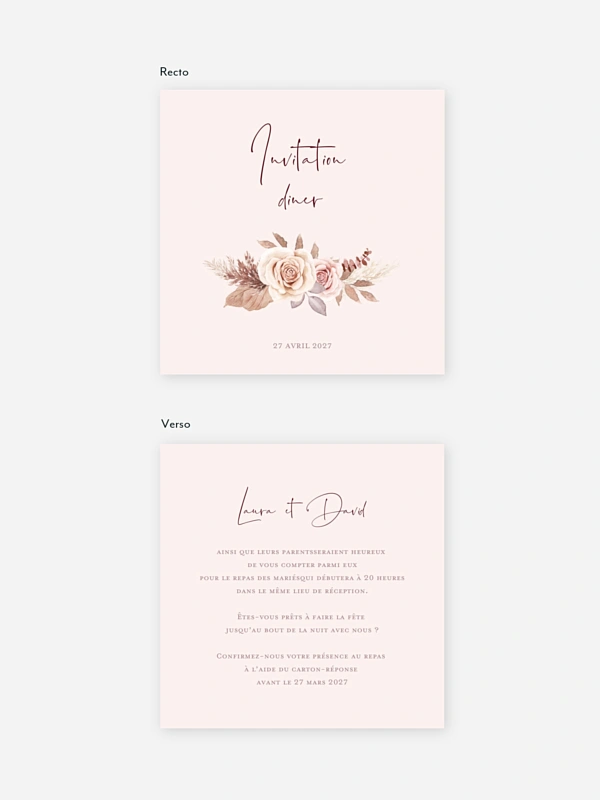 Carton d'invitation Fleurs bohèmes