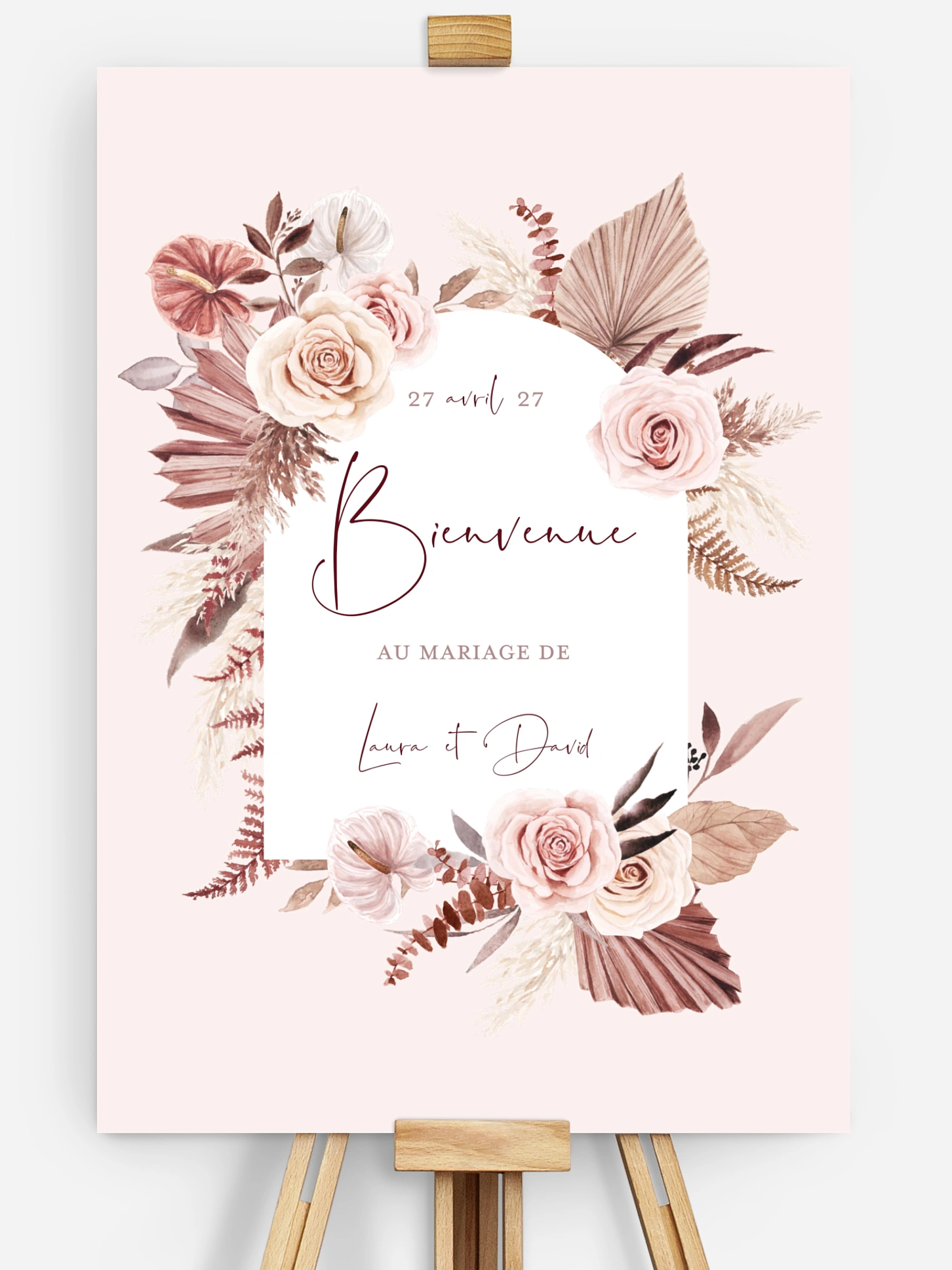 Poster bienvenue mariage Fleurs bohèmes