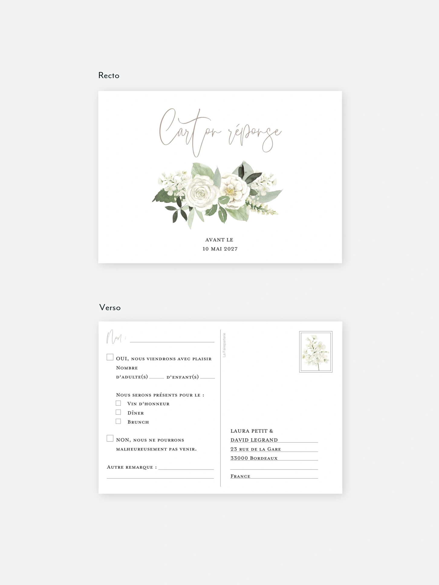 Carton réponse Bouquet chic