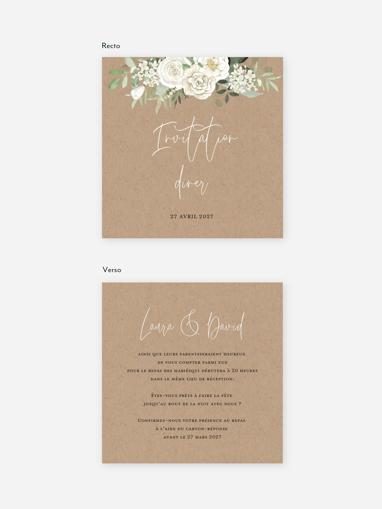 Carton d'invitation Bouquet chic