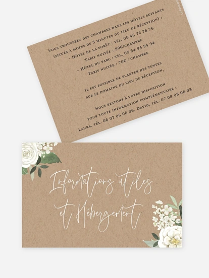 Carton information hébergement Bouquet chic