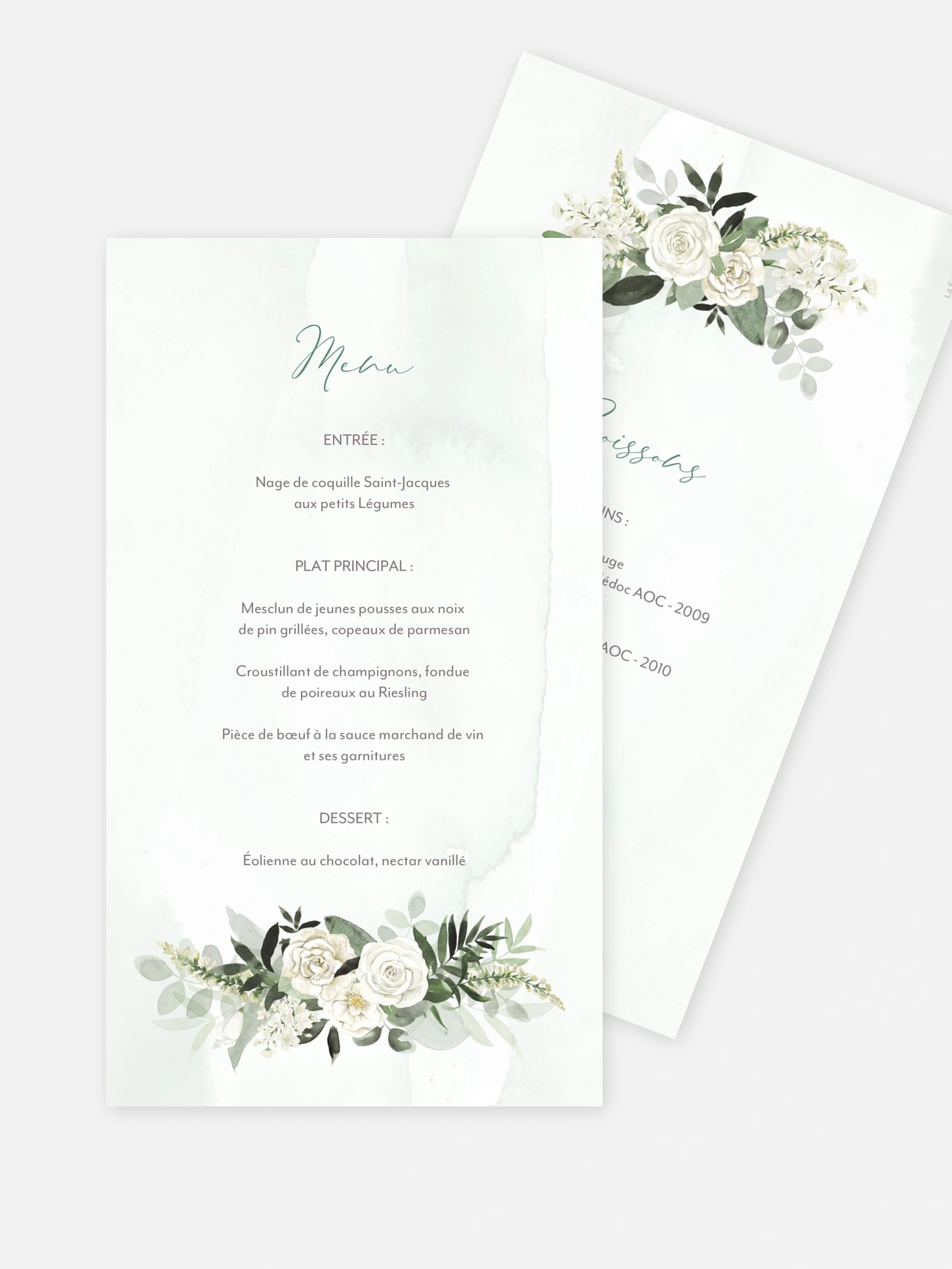 Menu mariage Poésie de roses