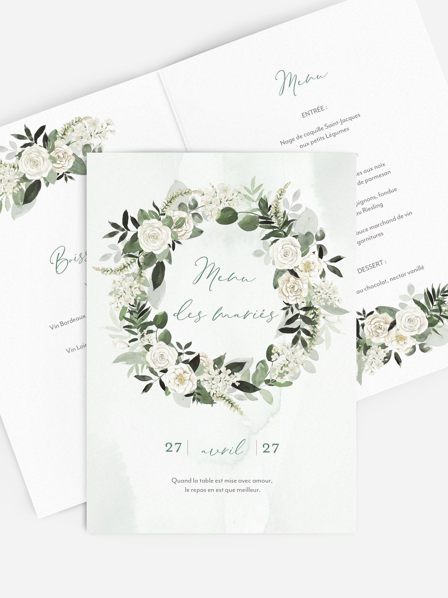 Menu mariage Poésie de roses