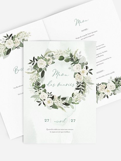 Menu mariage Poésie de roses