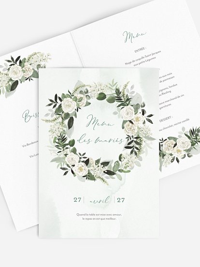 Menu mariage Poésie de roses