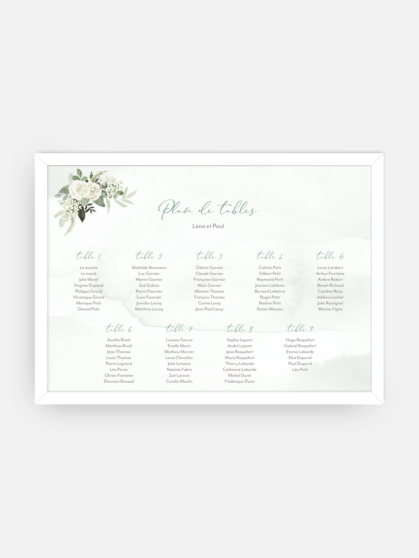 Poster plan de table mariage Poésie de roses