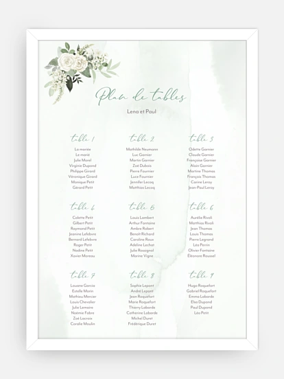 Poster plan de table mariage Poésie de roses