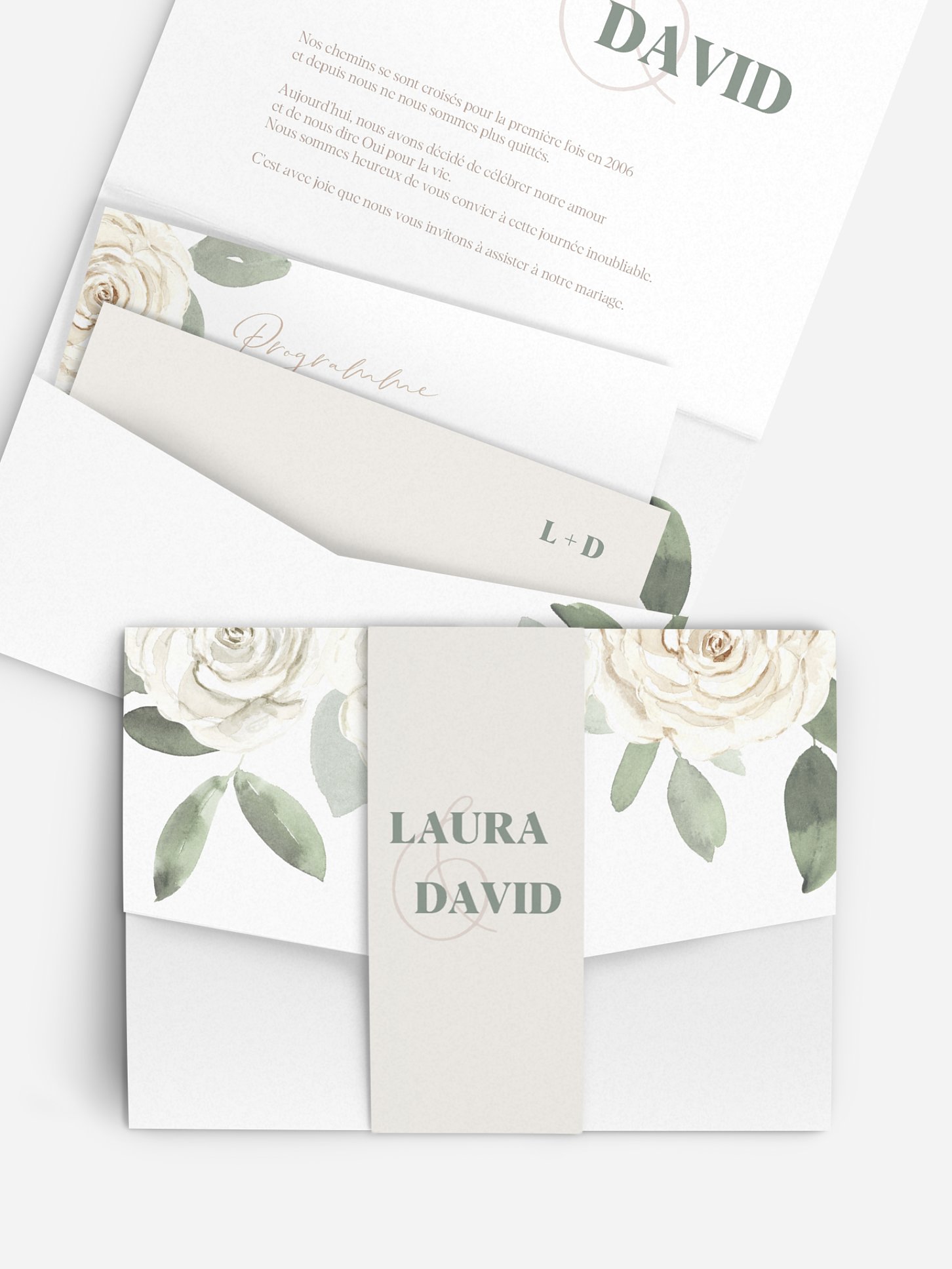 Faire-part de mariage Roses blanches