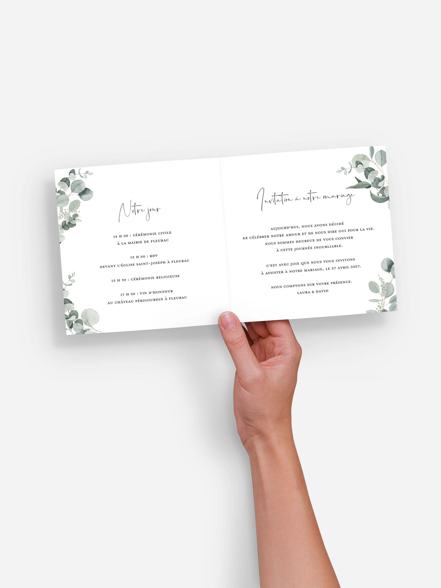 Faire-part de mariage Eucalyptus love champetre