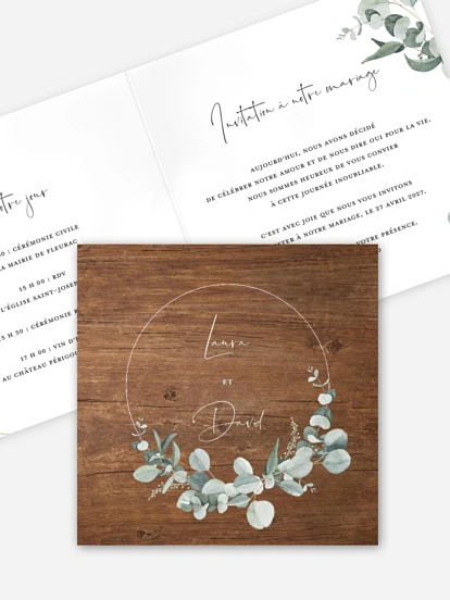 Faire-part de mariage Eucalyptus love champetre
