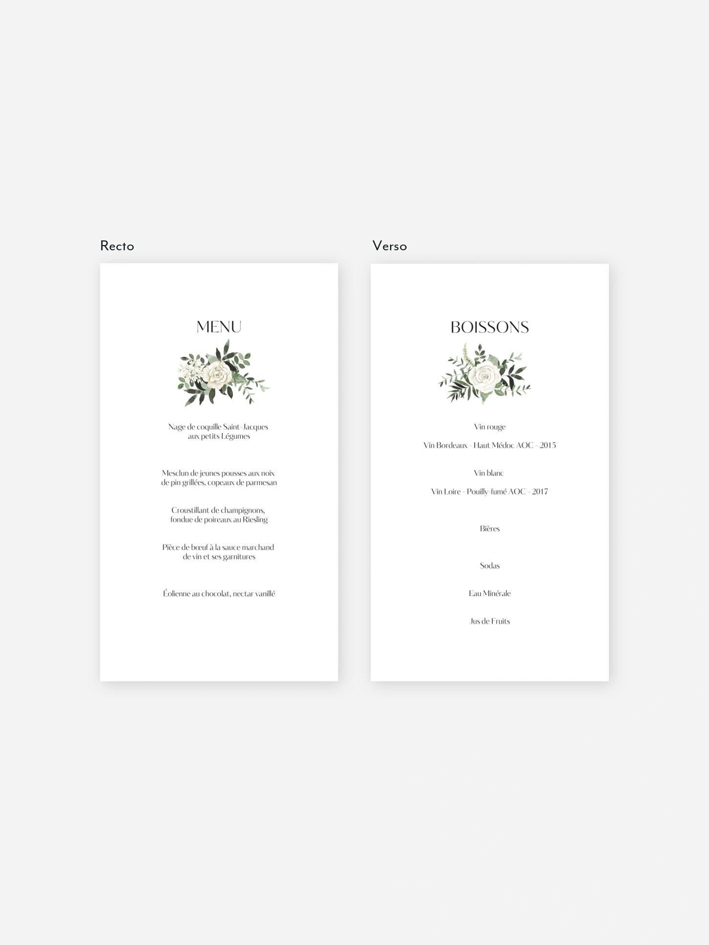 Menu mariage Bouquet royal