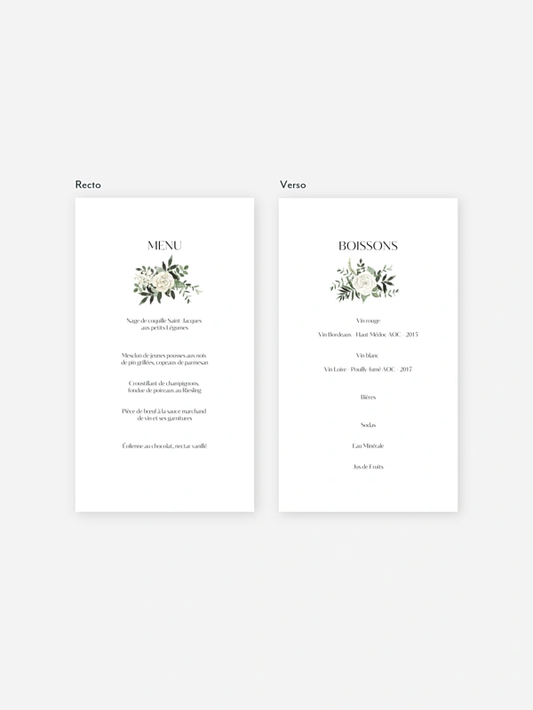 Menu mariage Bouquet royal