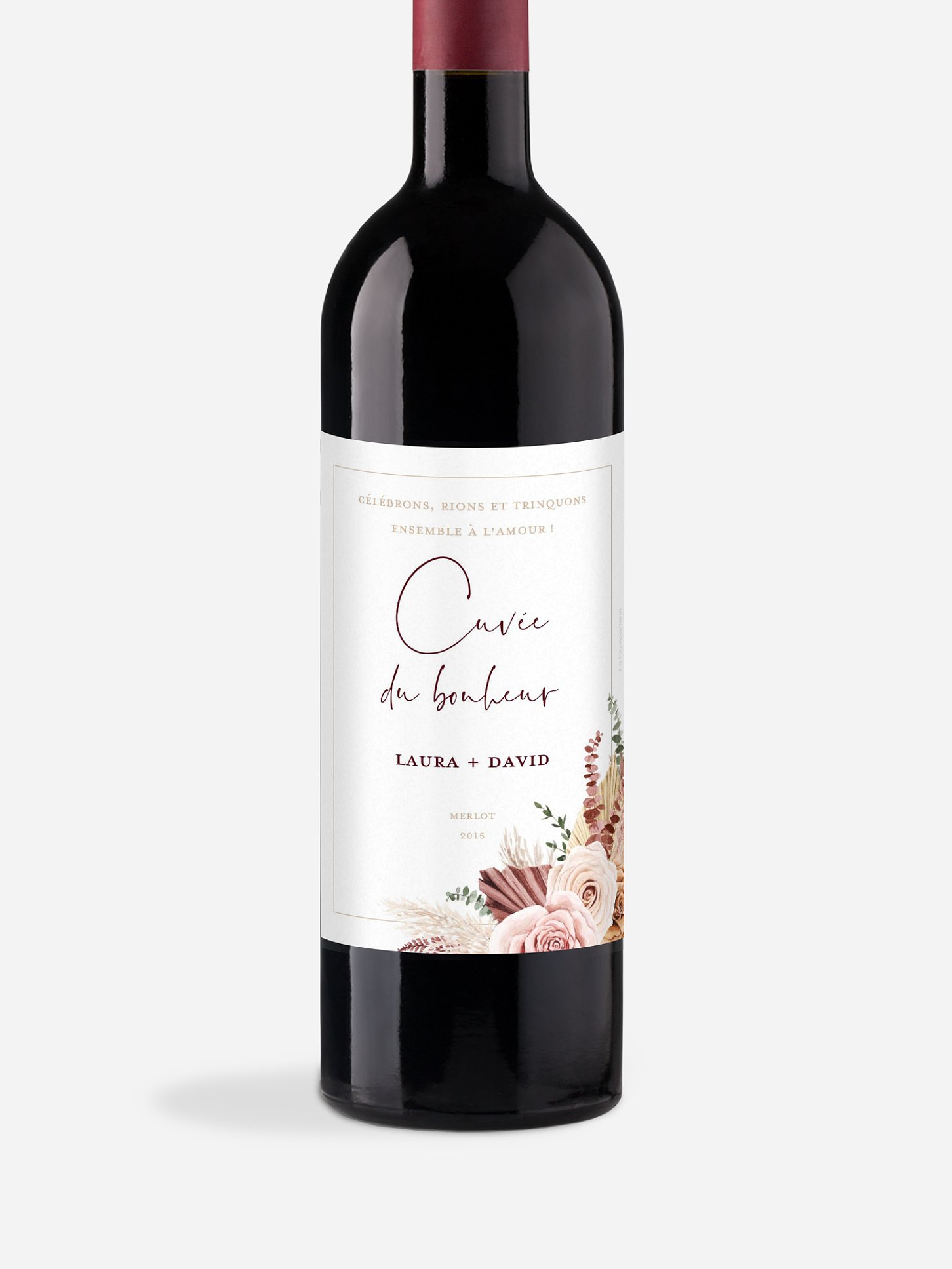 Étiquette bouteille Bohemian rose